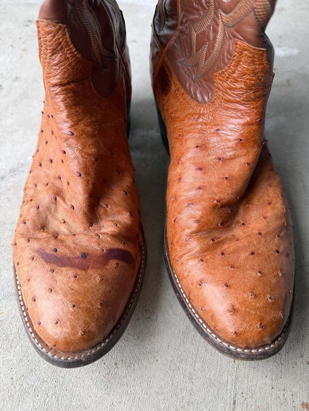 Tony Lama Full Quill Ostrich Leather Western Cowboy Boots Brown - Picture 3 of 8